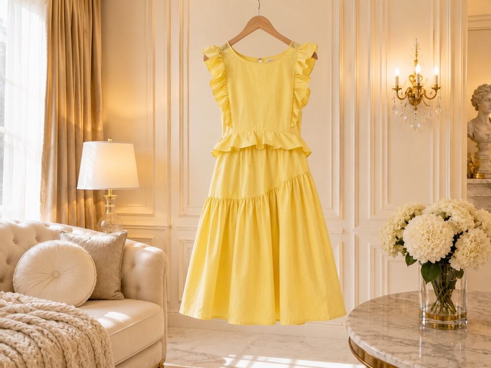 Allina Liu Camilla Butter Yellow Cotton Ruffle Open Back Midi Dress NWT Size 10